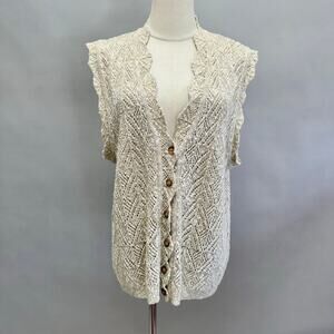 Koret Petites 90s beige/white crochet sweater vest size Large Grannycore